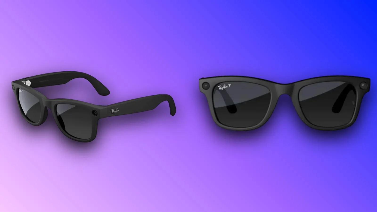 Black Ray-Ban sunglasses with dark lenses showcased on colorful gradient backdrop.