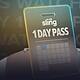 Sling TV 1-day pass over football background.