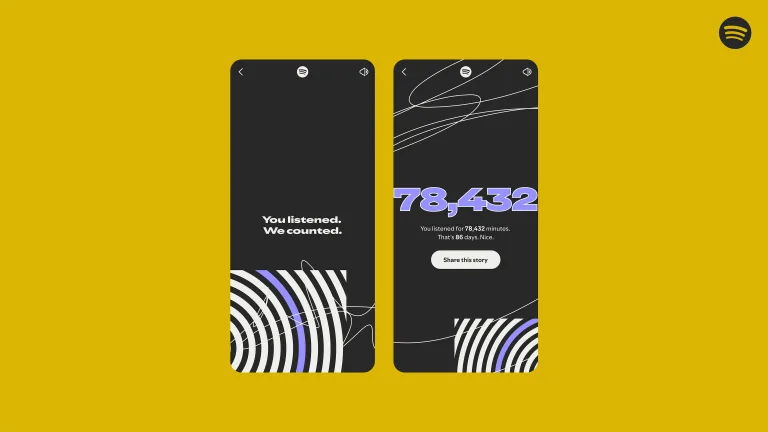 An image of two mobile screens displaying a listening and counting app interface, showcasing total listening time and engagement statistics for digital well-being.