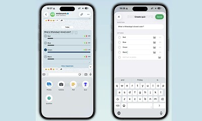 Mobile phones displaying social media poll and quiz features for engaging audience participation.