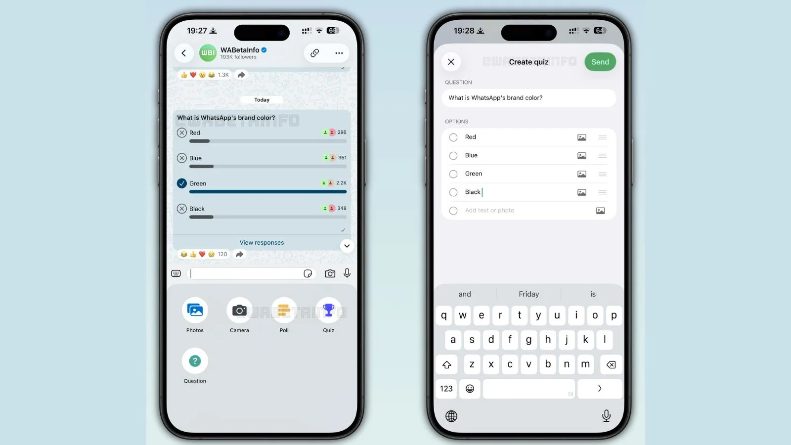 Mobile phones displaying social media poll and quiz features for engaging audience participation.