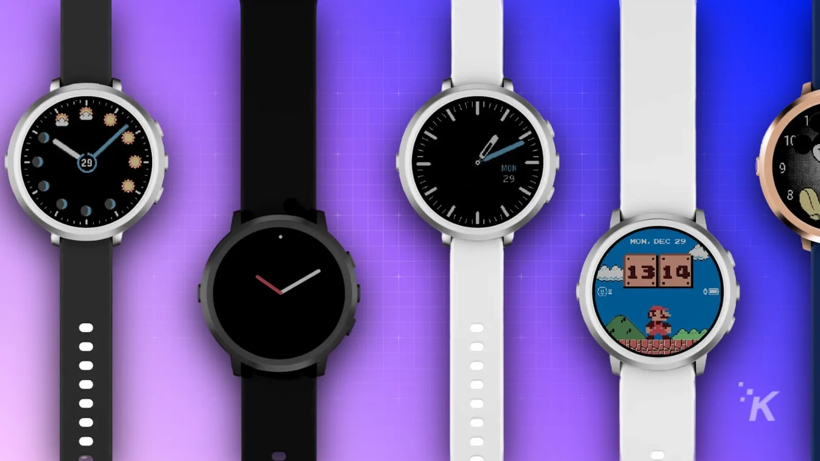 Various smartwatches on colorful background