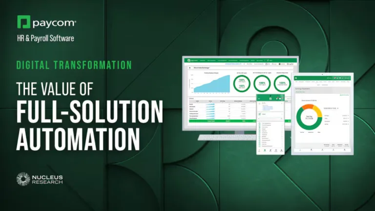 Illustration of HR and payroll software dashboards showcasing data analytics and automation features for digital transformation.